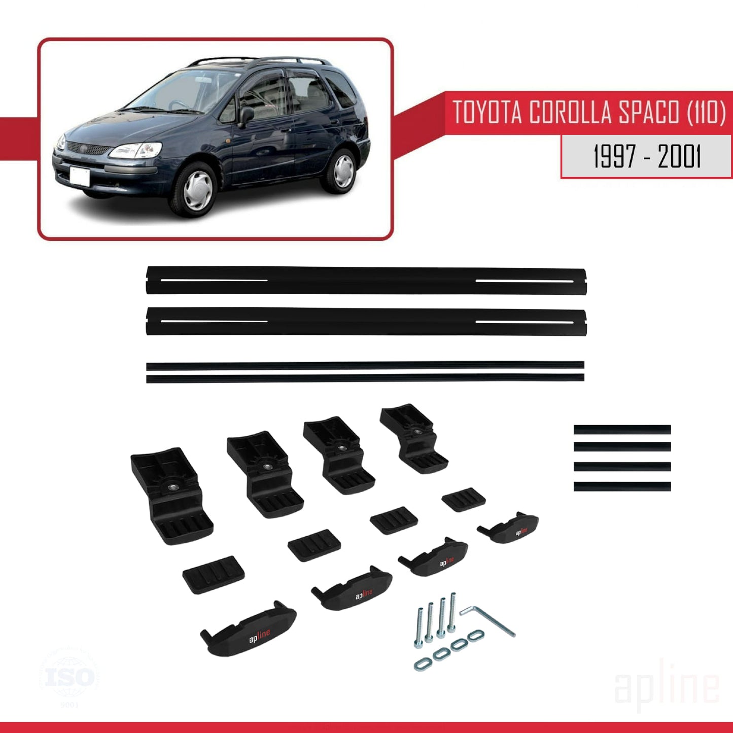 Compatible avec Toyota Corolla Spacio (E110) 1997-2001 BASIC Model Barres de Toit Railing Porte-Bagages de Voiture Noir Aluminium 2 Barres