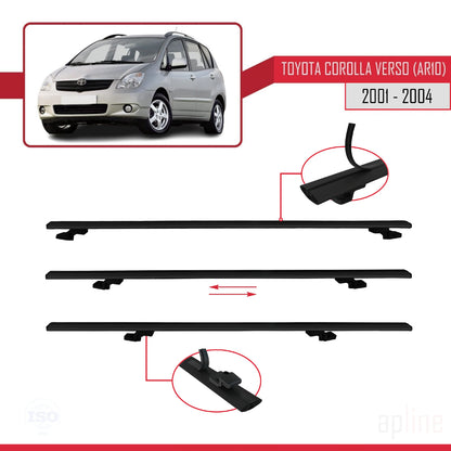 Compatible avec Toyota Corolla Verso (E120) 2001-2004 BASIC Model Barres de Toit Railing Porte-Bagages de Voiture Noir Aluminium 3 Barres