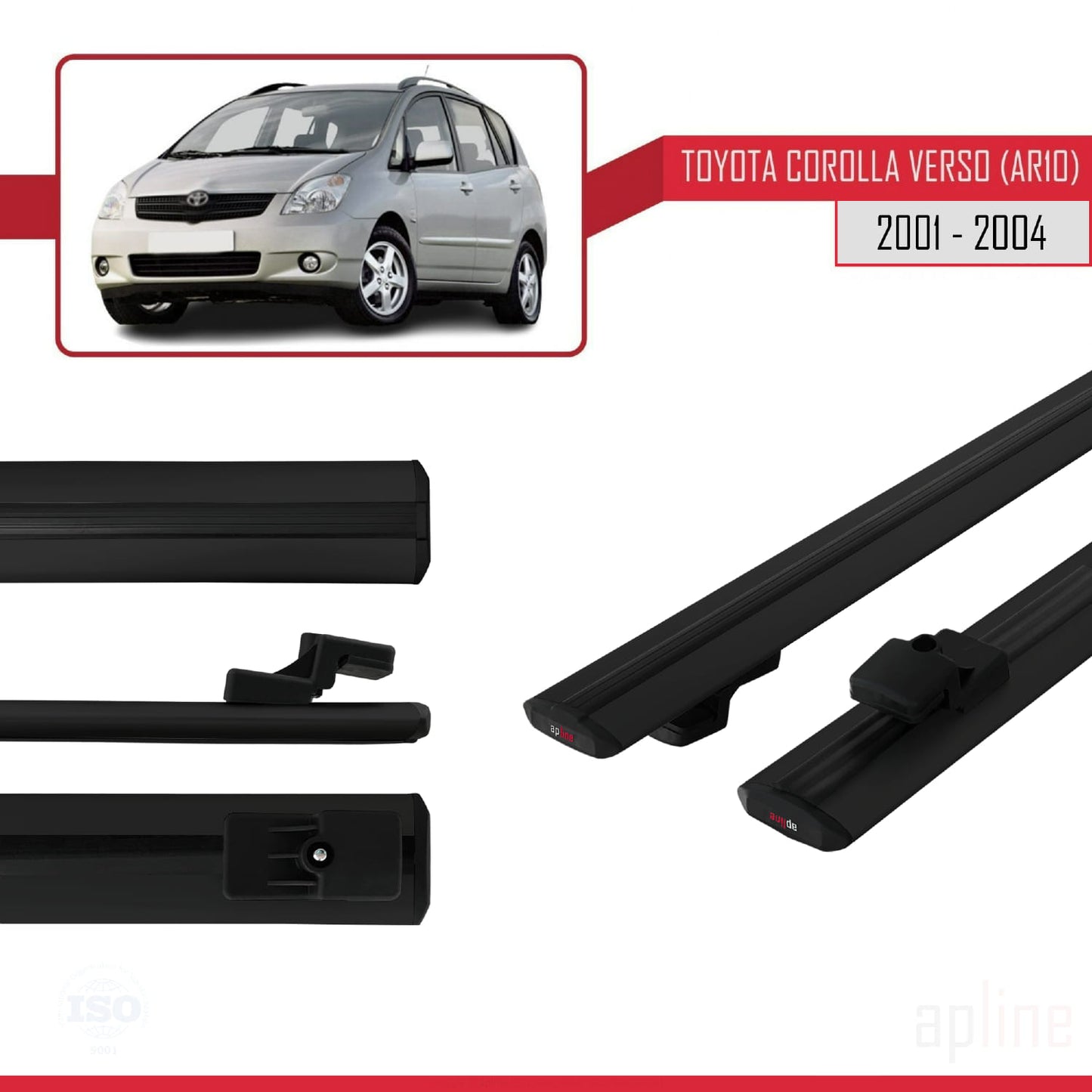Compatible avec Toyota Corolla Verso (E120) 2001-2004 BASIC Model Barres de Toit Railing Porte-Bagages de Voiture Noir Aluminium 2 Barres
