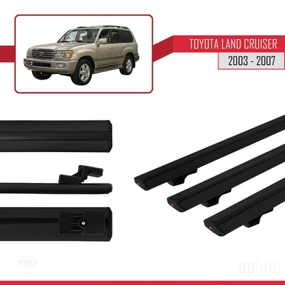 Compatible avec Toyota Land Cruiser (J100) 2003-2007 BASIC Model Barres de Toit Railing Porte-Bagages de Voiture Noir Aluminium 3 Barres