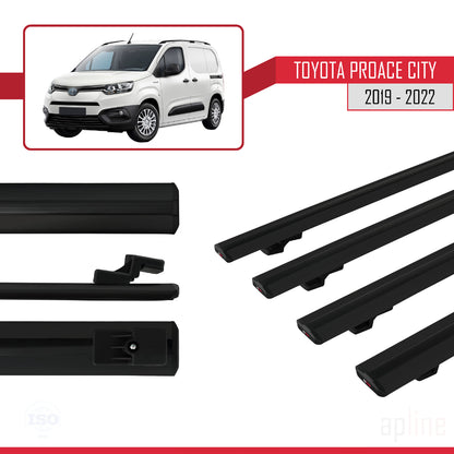 Compatible avec Toyota Proace City 2019-2022 BASIC Model Barres de Toit Railing Porte-Bagages de Voiture Noir Aluminium 4 Barres