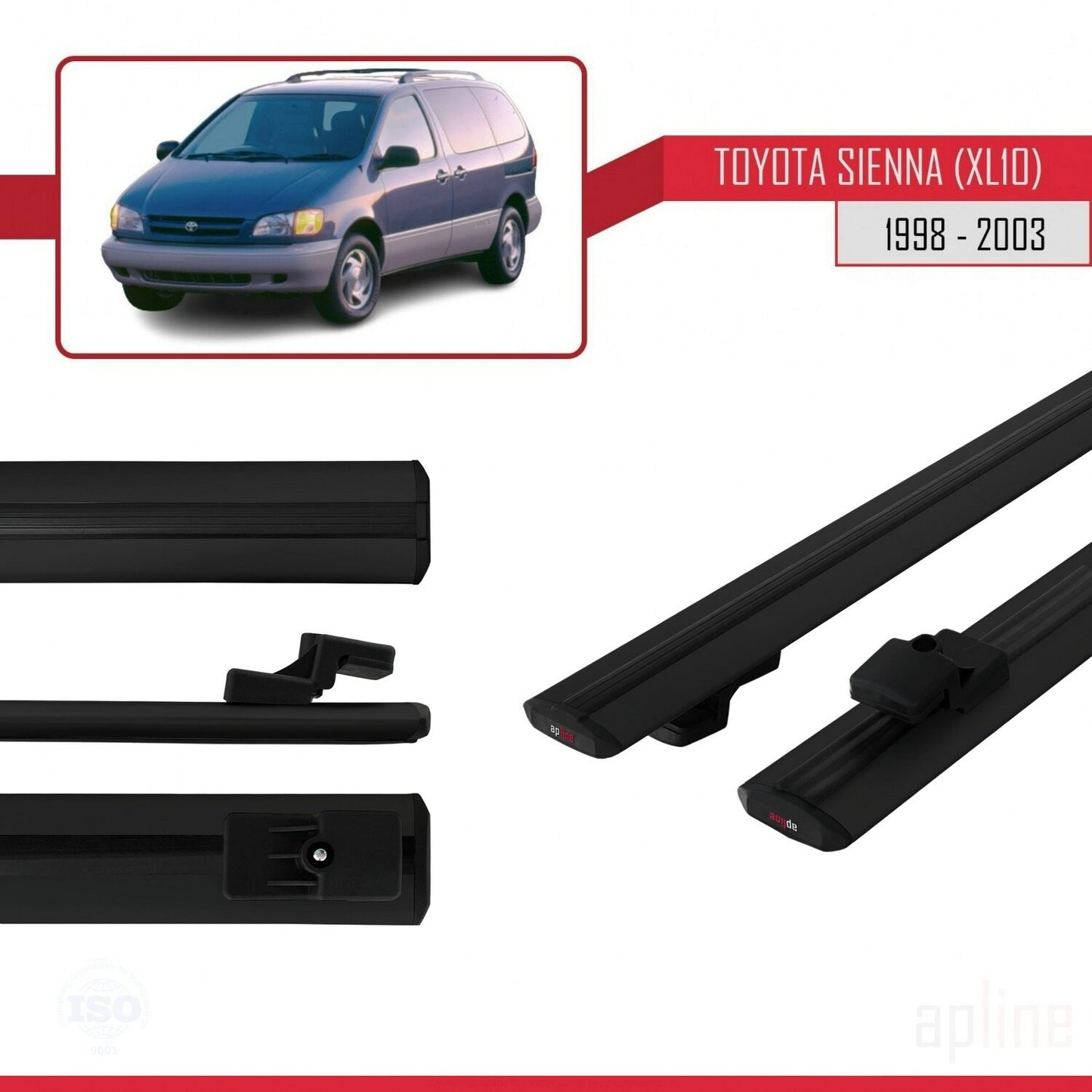 Compatible avec Toyota Sienna (XL10) 1998-2003 BASIC Model Barres de Toit Railing Porte-Bagages de Voiture Noir Aluminium 2 Barres