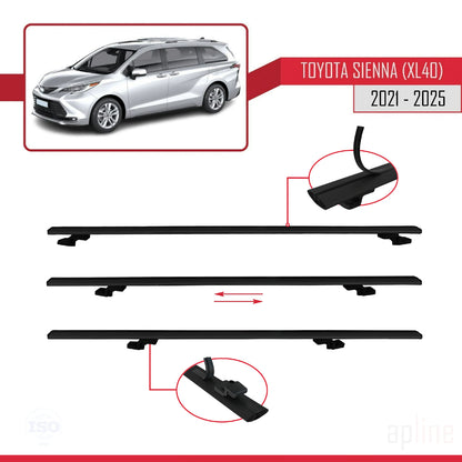 Compatible avec Toyota Sienna 4 (XL40) 2021-2025 BASIC Model Barres de Toit Railing Porte-Bagages de Voiture Noir Aluminium 2 Barres
