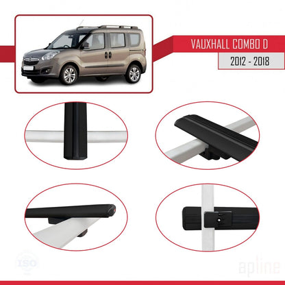Compatible avec Vauxhall Combo D 2012-2018 BASIC Model Barres de Toit Railing Porte-Bagages de Voiture Noir Aluminium 2 Barres