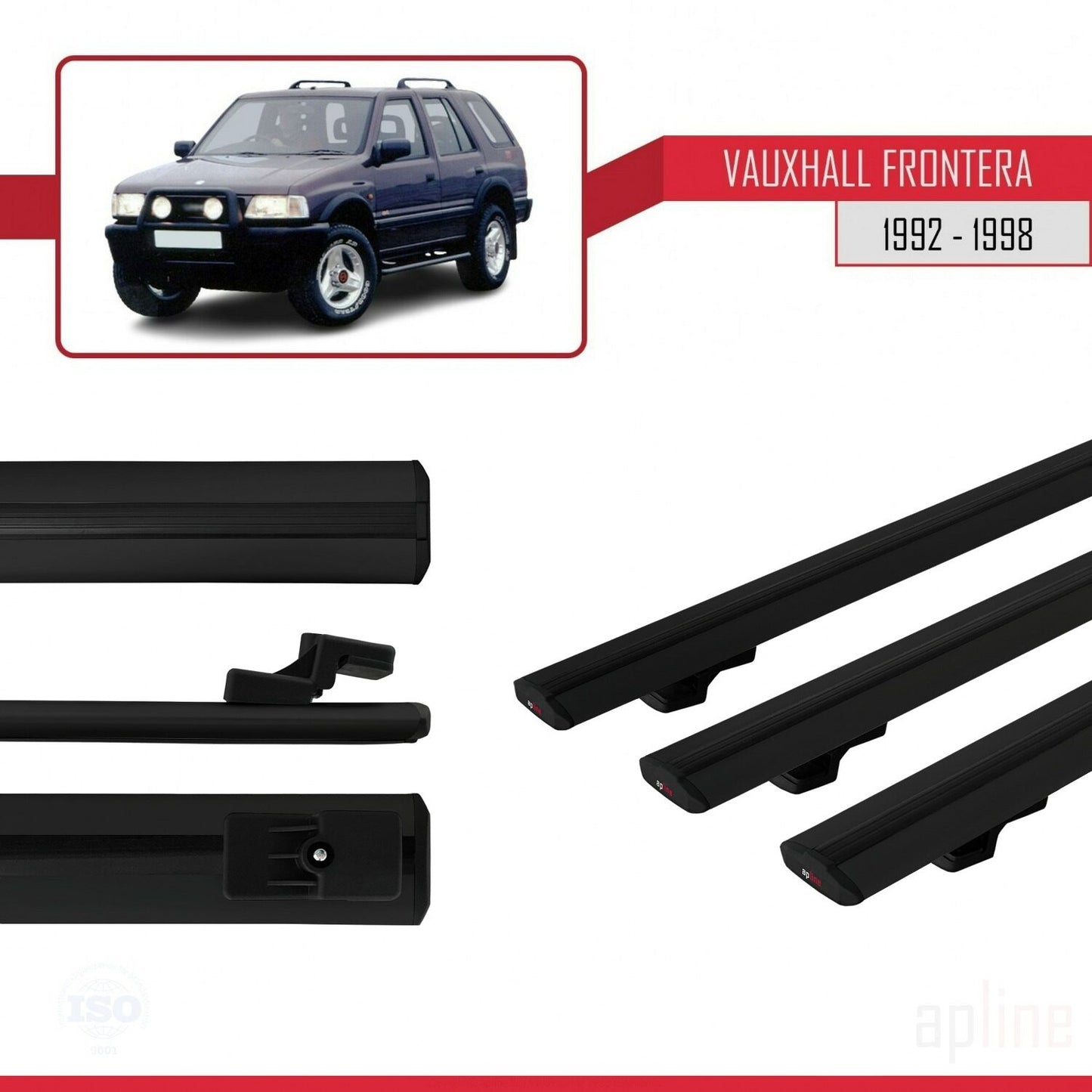Compatible avec Vauxhall Frontera 1992-1998 BASIC Model Barres de Toit Railing Porte-Bagages de Voiture Noir Aluminium 3 Barres