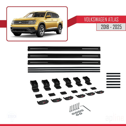 Compatible avec Volkswagen Atlas (CA1) 2018-2025 BASIC Model Barres de Toit Railing Porte-Bagages de Voiture Noir Aluminium 3 Barres
