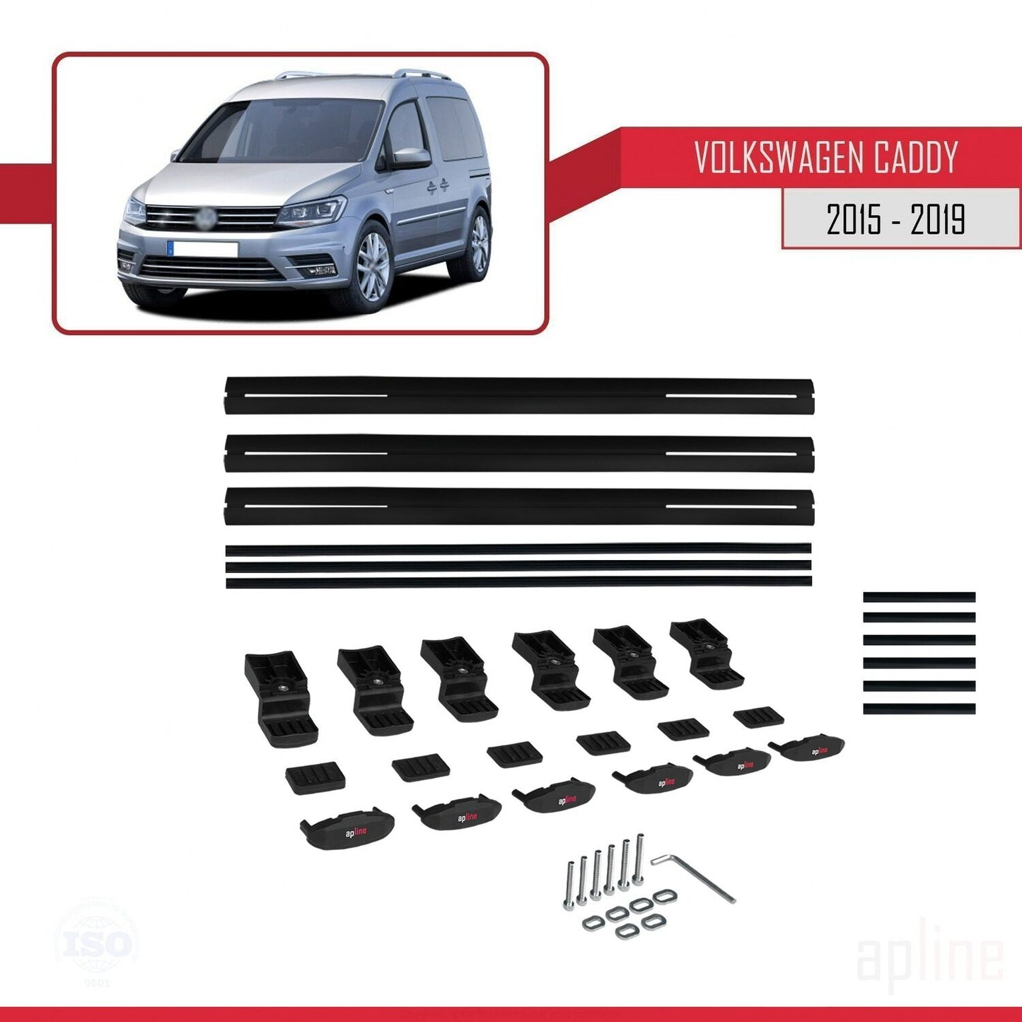 Compatible avec Volkswagen Caddy 3 (SA) 2015-2019 BASIC Model Barres de Toit Railing Porte-Bagages de Voiture Noir Aluminium 3 Barres