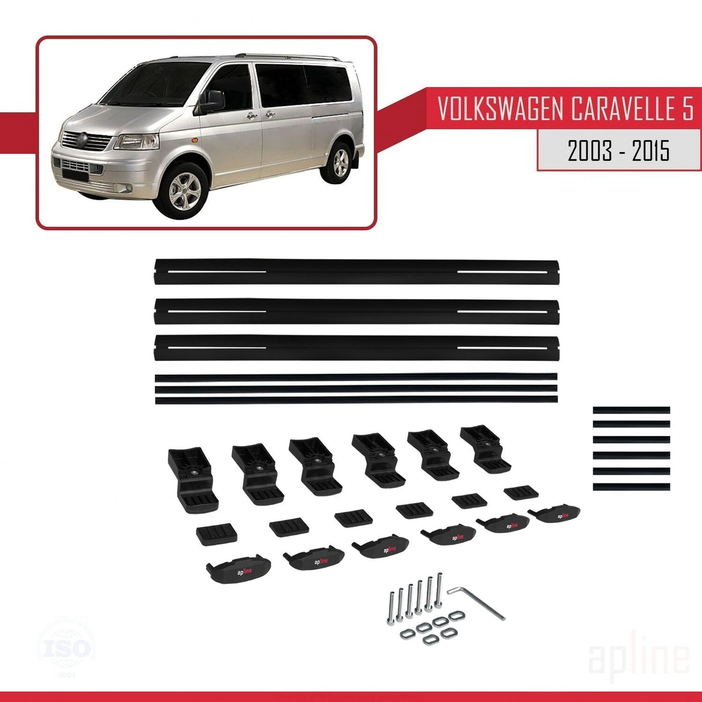 Compatible avec Volkswagen T5 Caravelle 2003-2015 BASIC Model Barres de Toit Railing Porte-Bagages de Voiture Noir Aluminium 3 Barres