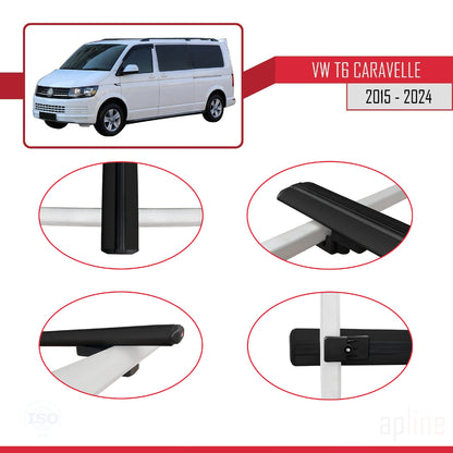 Compatible avec Volkswagen T6 Caravelle 2015-2024 BASIC Model Barres de Toit Railing Porte-Bagages de Voiture Noir Aluminium 2 Barres