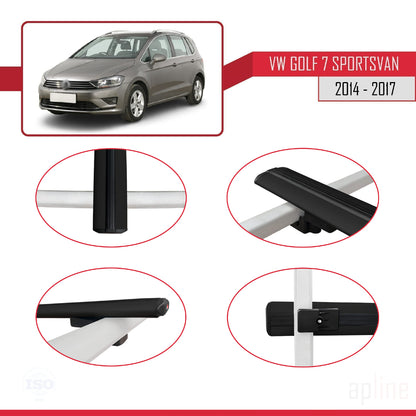 Compatible avec Volkswagen Golf Sportvan 2014-2017 BASIC Model Barres de Toit Railing Porte-Bagages de Voiture Noir Aluminium 3 Barres