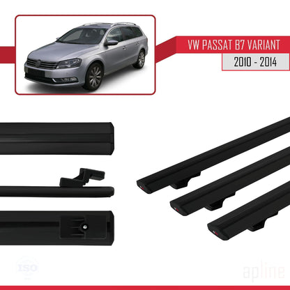 Compatible avec Volkswagen Passat B7 (3C) Variant 2010-2014 BASIC Model Barres de Toit Railing Porte-Bagages de Voiture Noir Aluminium 3 Barres