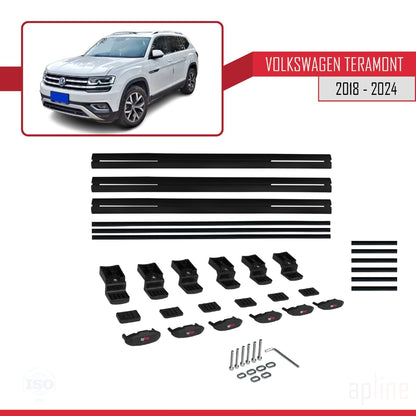 Compatible avec Volkswagen Teramont (CA1) 2018-2024 BASIC Model Barres de Toit Railing Porte-Bagages de Voiture Noir Aluminium 3 Barres