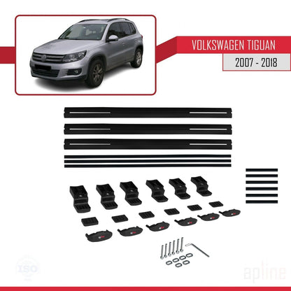 Compatible avec Volkswagen Tiguan (5N) 2007-2016 BASIC Model Barres de Toit Railing Porte-Bagages de Voiture Noir Aluminium 3 Barres