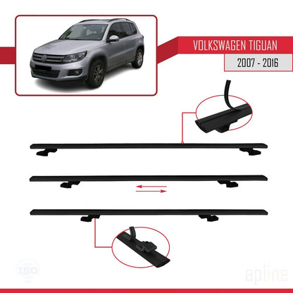 Compatible avec Volkswagen Tiguan (5N) 2007-2016 BASIC Model Barres de Toit Railing Porte-Bagages de Voiture Noir Aluminium 3 Barres