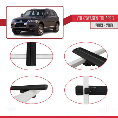 Compatible avec Volkswagen Touareg (7L) 2002-2010 BASIC Model Barres de Toit Railing Porte-Bagages de Voiture Noir Aluminium 2 Barres