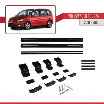 Compatible avec Volkswagen Touran (1T) Post-Facelift 2010-2015 BASIC Model Barres de Toit Railing Porte-Bagages de Voiture Noir Aluminium 2 Barres