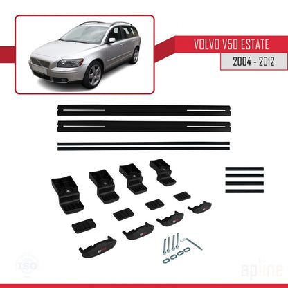 Compatible avec Volvo V50 2004-2012 BASIC Model Barres de Toit Railing Porte-Bagages de Voiture Noir Aluminium 2 Barres