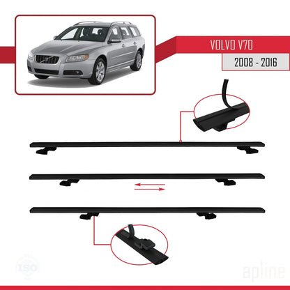 Compatible avec Volvo V70 III 2008-2016 BASIC Model Barres de Toit Railing Porte-Bagages de Voiture Noir Aluminium 2 Barres