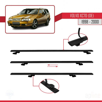 Compatible avec Volvo XC70 1998-2000 BASIC Model Barres de Toit Railing Porte-Bagages de Voiture Noir Aluminium 3 Barres