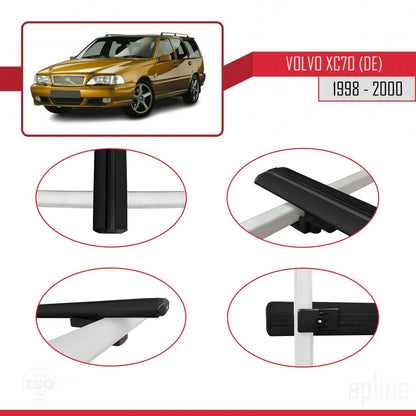 Compatible avec Volvo XC70 1998-2000 BASIC Model Barres de Toit Railing Porte-Bagages de Voiture Noir Aluminium 2 Barres