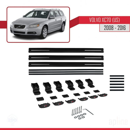 Compatible avec Volvo XC70 II (P24) 2008-2016 BASIC Model Barres de Toit Railing Porte-Bagages de Voiture Noir Aluminium 3 Barres