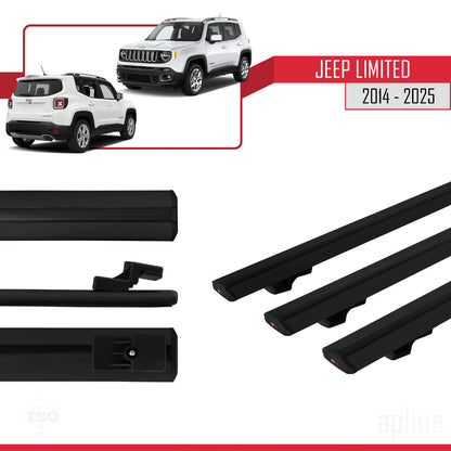 Compatible avec Jeep Limited 2014-2025 BASIC Model Barres de Toit Railing Porte-Bagages de Voiture Noir Aluminium 3 Barres