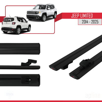 Compatible avec Jeep Limited 2014-2025 BASIC Model Barres de Toit Railing Porte-Bagages de Voiture Noir Aluminium 2 Barres