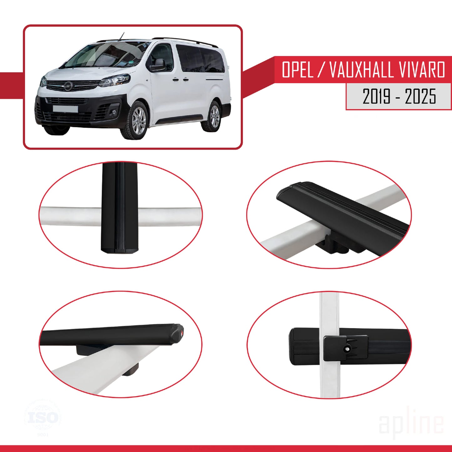 Compatible avec Opel Vivaro C 2019-2025 BASIC Model Barres de Toit Railing Porte-Bagages de Voiture Noir Aluminium 3 Barres