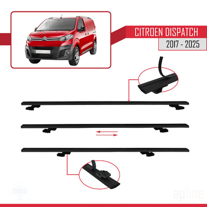 Compatible avec Citroen Dispatch (K0) 2017-2025 BASIC Model Barres de Toit Railing Porte-Bagages de Voiture Noir Aluminium 3 Barres