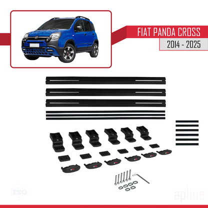 Kompatibel mit Fiat Panda Cross 2014-2025 BASIC Modell Dachgepäckträger, schwarzes Aluminium, 3 Stangen