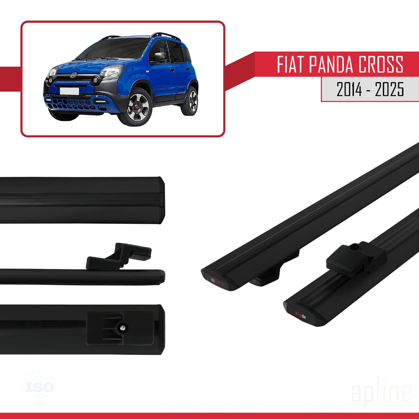 Kompatibel mit Fiat Panda Cross 2014-2025 BASIC Modell Dachgepäckträger, schwarzes Aluminium, 2 Stangen