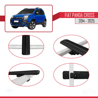 Kompatibel mit Fiat Panda Cross 2014-2025 BASIC Modell Dachgepäckträger, schwarzes Aluminium, 2 Stangen