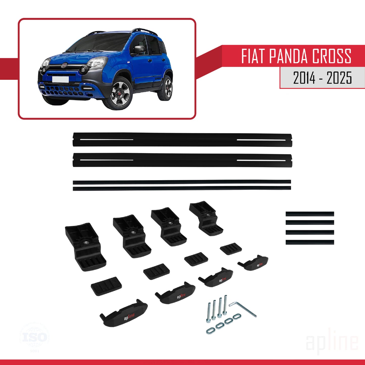 Kompatibel mit Fiat Panda Cross 2014-2025 BASIC Modell Dachgepäckträger, schwarzes Aluminium, 2 Stangen