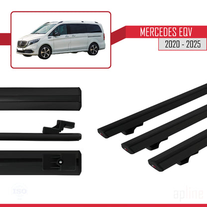 Compatible avec Mercedes EQV (W447) 2020-2025 BASIC Model Barres de Toit Railing Porte-Bagages de Voiture Noir Aluminium 3 Barres