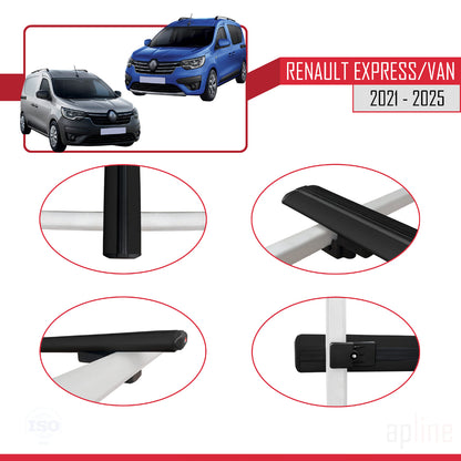 Compatible avec Renault Express 2021-2025 BASIC Model Barres de Toit Railing Porte-Bagages de Voiture Noir Aluminium 2 Barres