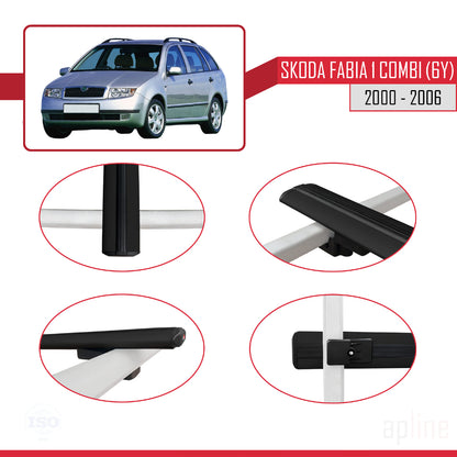 Compatible avec Skoda Fabia (6Y) Break 2000-2006 BASIC Model Barres de Toit Railing Porte-Bagages de Voiture Noir Aluminium 2 Barres