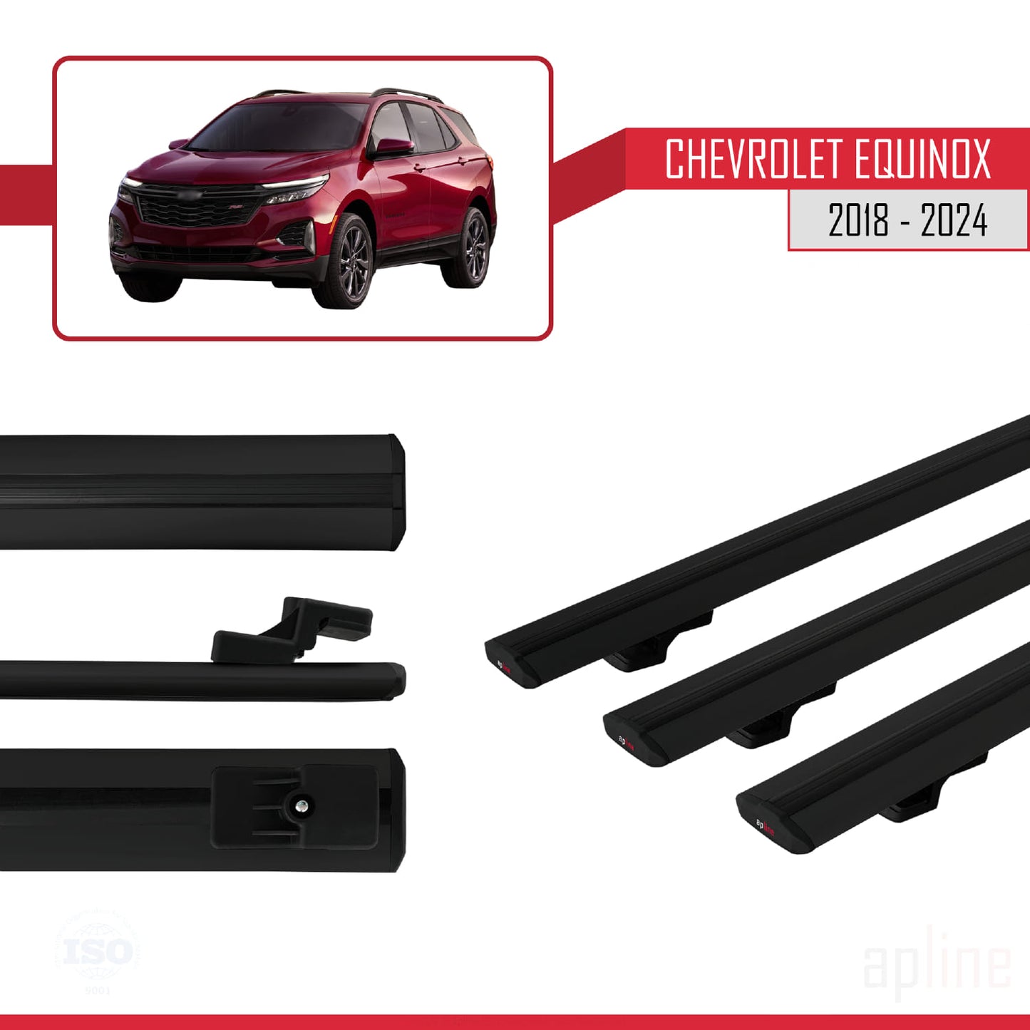 Compatible avec Chevrolet Equinox 2018-2024 BASIC Model Barres de Toit Railing Porte-Bagages de Voiture Noir Aluminium 3 Barres