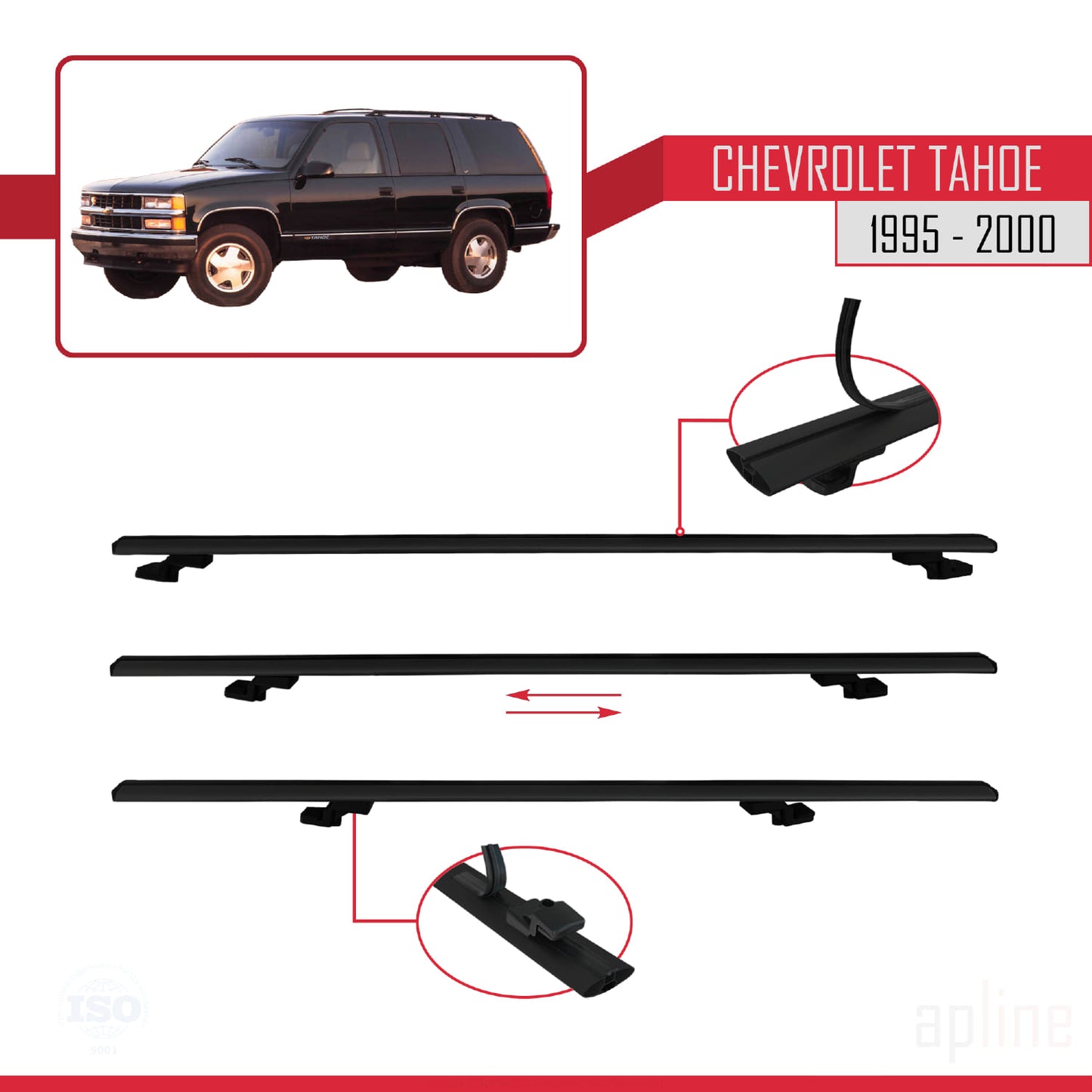 Compatible avec Chevrolet Tahoe 1995-2000 BASIC Model Barres de Toit Railing Porte-Bagages de Voiture Noir Aluminium 4 Barres