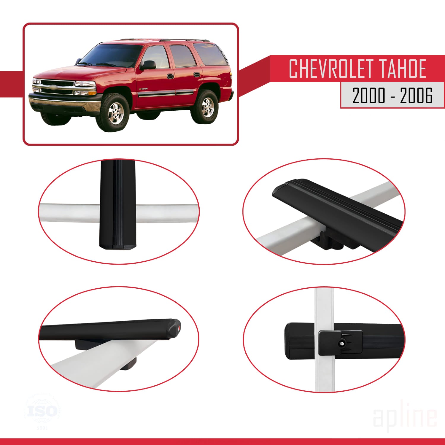 Compatible avec Chevrolet Tahoe 2000-2006 BASIC Model Barres de Toit Railing Porte-Bagages de Voiture Noir Aluminium 3 Barres