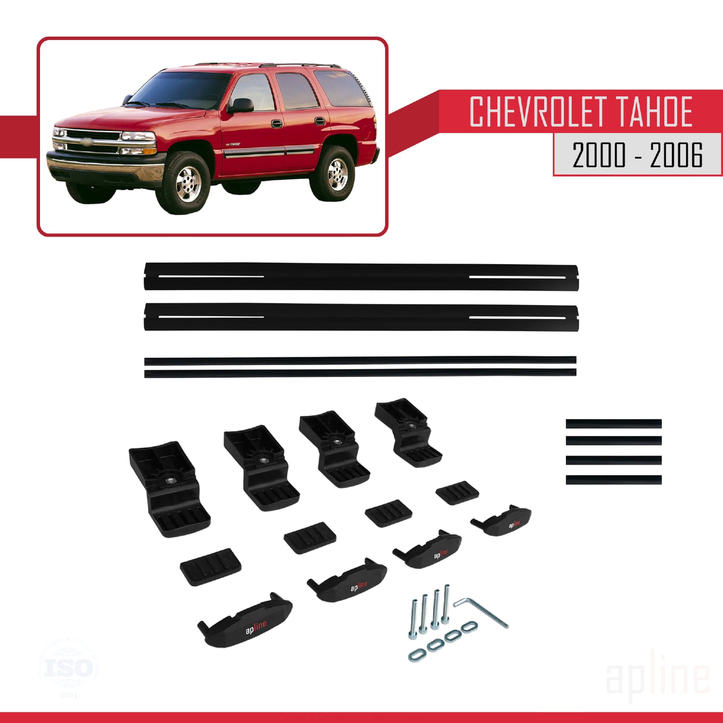 Compatible avec Chevrolet Tahoe 2000-2006 BASIC Model Barres de Toit Railing Porte-Bagages de Voiture Noir Aluminium 2 Barres