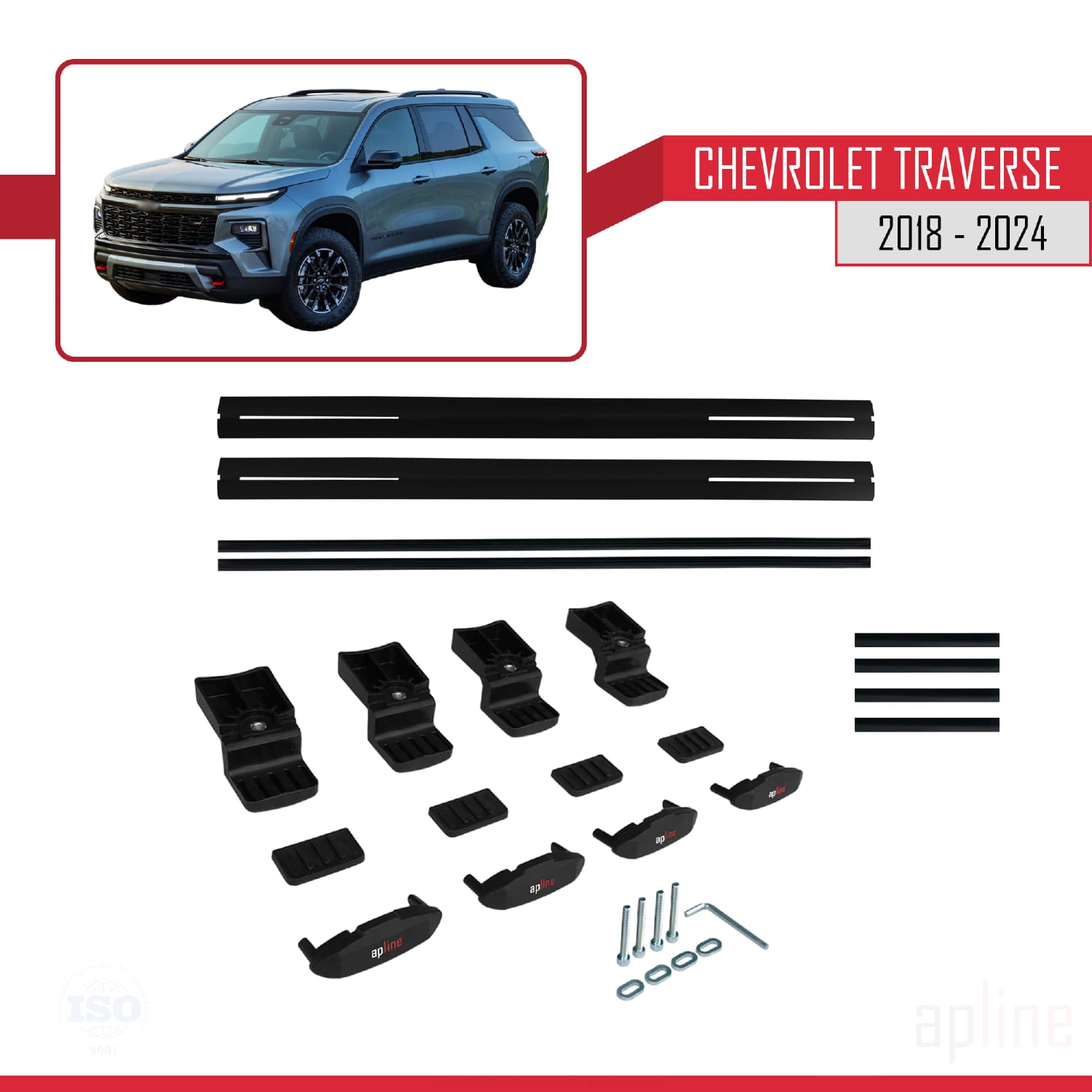 Compatible avec Chevrolet Traverse 2018-2024 BASIC Model Barres de Toit Railing Porte-Bagages de Voiture Noir Aluminium 2 Barres