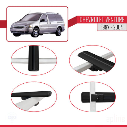 Compatible avec Chevrolet Venture 1997-2004 BASIC Model Barres de Toit Railing Porte-Bagages de Voiture Noir Aluminium 3 Barres