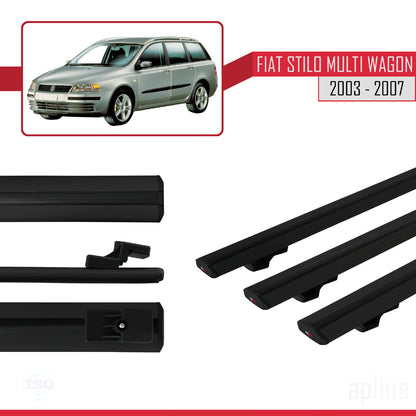 Compatible avec Fiat Stilo Multi Wagon 2003-2007 BASIC Model Barres de Toit Railing Porte-Bagages de Voiture Noir Aluminium 3 Barres