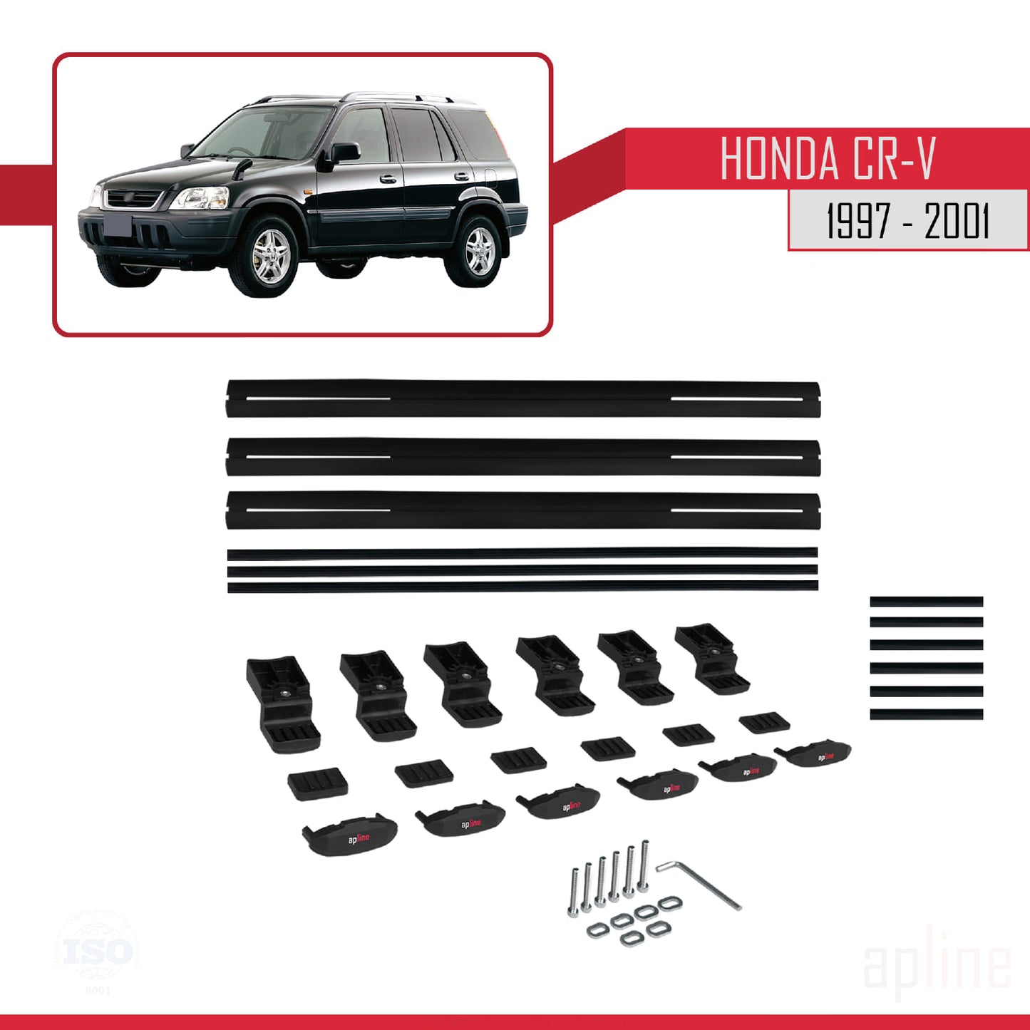 Compatible avec Honda CR-V 1997-2001 BASIC Model Barres de Toit Railing Porte-Bagages de Voiture Noir Aluminium 3 Barres