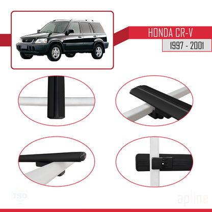 Compatible avec Honda CR-V 1997-2001 BASIC Model Barres de Toit Railing Porte-Bagages de Voiture Noir Aluminium 2 Barres