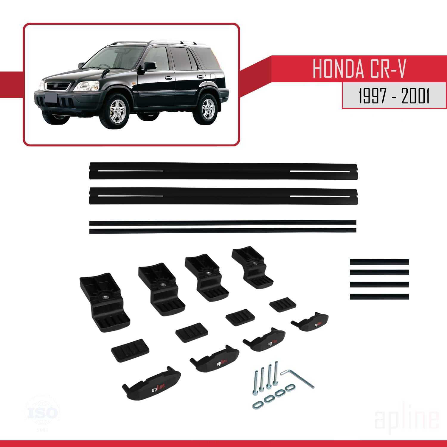 Compatible avec Honda CR-V 1997-2001 BASIC Model Barres de Toit Railing Porte-Bagages de Voiture Noir Aluminium 2 Barres