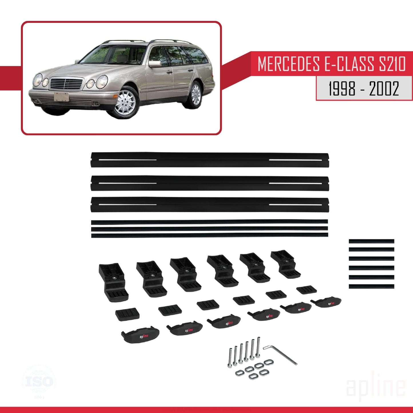 Compatible avec Mercedes E Class S210 Wagon 1998-2002 BASIC Model Barres de Toit Railing Porte-Bagages de Voiture Noir Aluminium 3 Barres