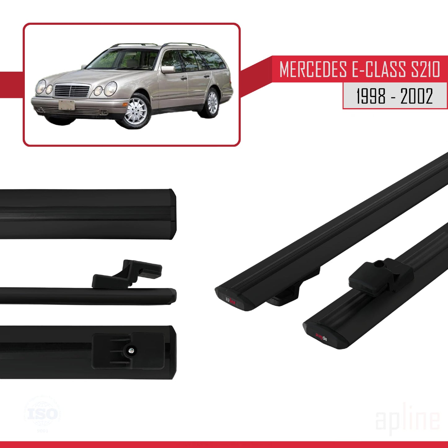 Compatible avec Mercedes E Class S210 Wagon 1998-2002 BASIC Model Barres de Toit Railing Porte-Bagages de Voiture Noir Aluminium 2 Barres