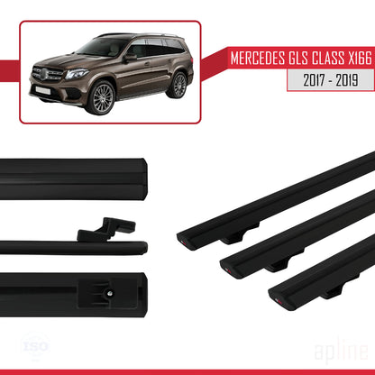 Compatible avec Mercedes GLS Class X166 2017-2019 BASIC Model Barres de Toit Railing Porte-Bagages de Voiture Noir Aluminium 3 Barres