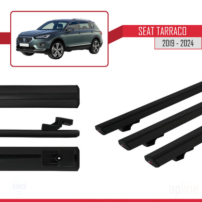 Compatible avec Seat Tarraco 2019-2024 BASIC Model Barres de Toit Railing Porte-Bagages de Voiture Noir Aluminium 3 Barres